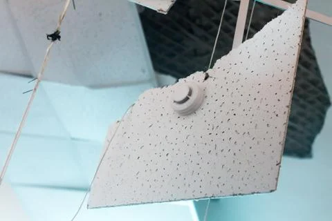 Part of the ceiling fell in the classroom. Stock Photos