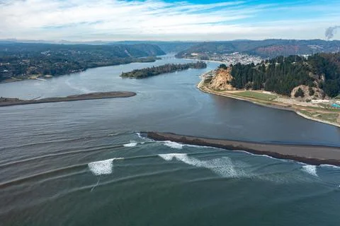 Part of city Constitucion Chile and coastline Pacific Ocean, aerial view Stock Photos
