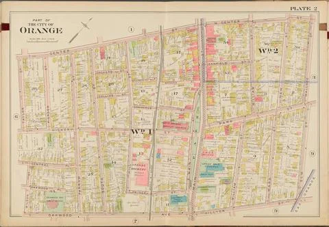 Part of the city of Orange. Double Page Plate No. 2 Map bounded by Center ... Stock Photos