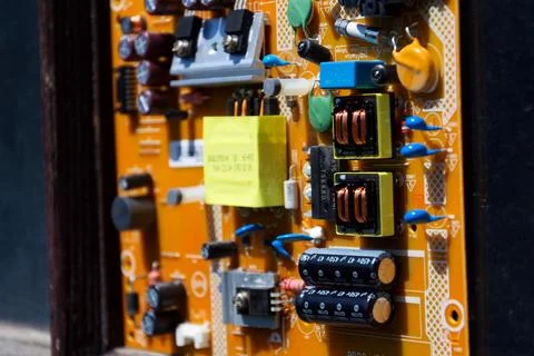 Part of computer circuit board, future technology and energy consumption by.. Stockfoto's