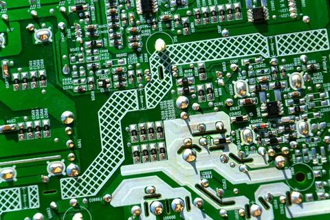 Part of computer circuit board, future technology and energy consumption by.. Stockfoto's