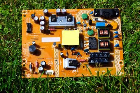 Part of computer circuit board, future technology and energy consumption by.. Stockfoto's