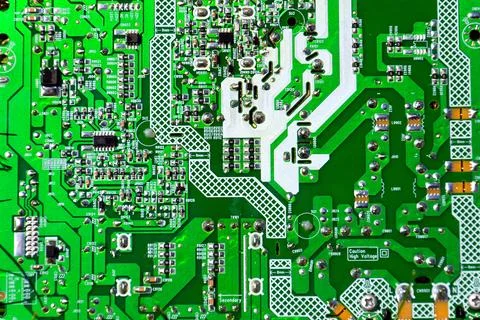 Part of computer circuit board, future technology and energy consumption by.. Stockfoto's
