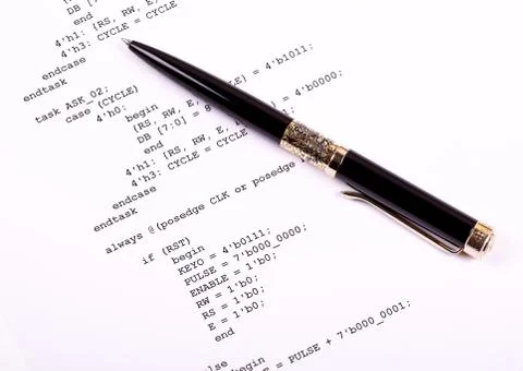 Part of the computer program and pen Stock Photos