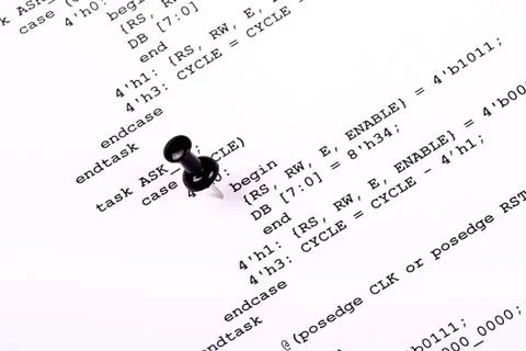 Part of the computer program and pushpin Stock Photos