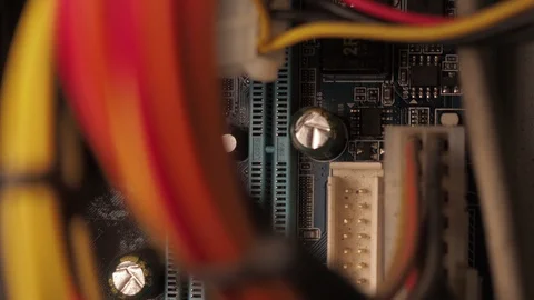Part of the computer's motherboard, in a dusty system unit Stock Footage 129731709