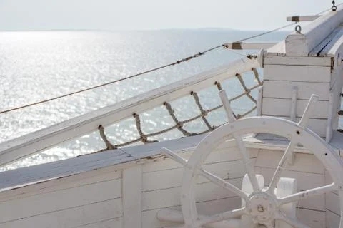 Part of the construction, which looks like an old wooden white sailing ship. Foto stock