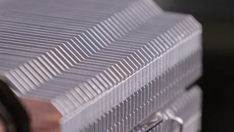 Part of the cpu cooler, a metal plates of radiator to cooling the processor Stock Footage 195157378