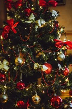 Part of the decorated christmas tree Stock Photos