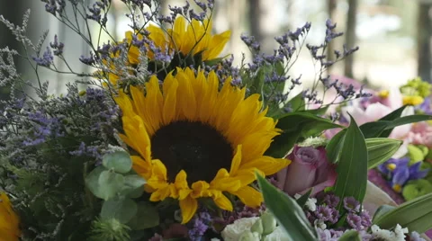 Part of the design of the wedding ceremony a large bouquet of flowers in a vase Stock Footage 64814888