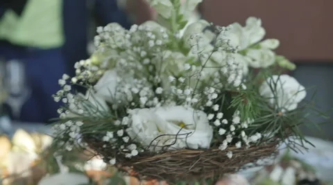 Part of the design of the wedding ceremony a large bouquet of flowers in a vase Stock Footage 64814968