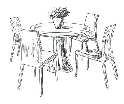 Part of the dining room. Round table and chairs. Stock Illustration