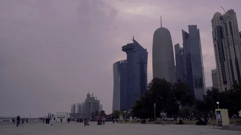 Part of Doha skyline with corniche Stock Footage 72442057