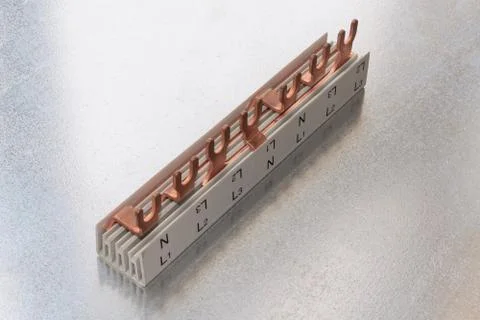 Part of the electrical connection busbar in a plastic case. Stock Photos