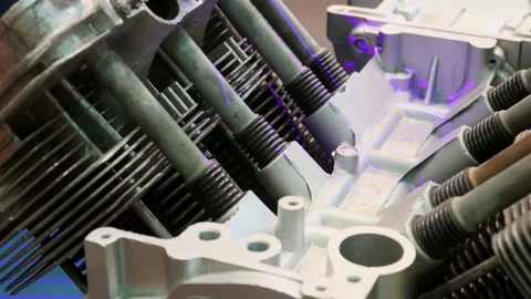 Part of the engine housing made on a 3D printer and scanned in a high-precision Video stock 196794101