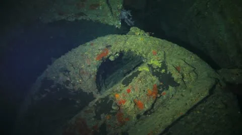 Part of the engine at the ship wreck Stock Footage 22638407