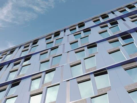 Part of facade of modern high-rise building, 3D-Rendering Ilustración de archivo