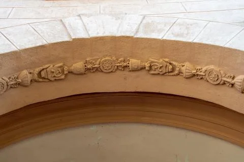 Part figured stucco on the ceiling of the arch, architectural decoration of the  스톡 사진