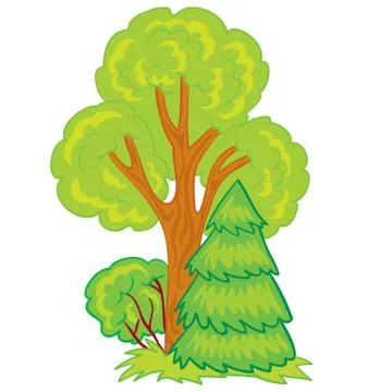 Part of the forest from a tree of a Christmas tree and bush, cartoon illustra Stock Illustration