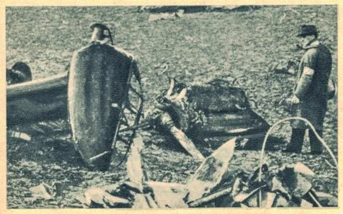 Part of the fuselage of Hess's Bf 110.The wreckage of Hess's Messerschmitt Bf Stock-Fotos