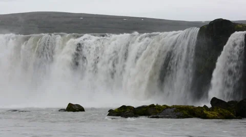 Part of the Godafoss waterfall with rocks on the foreground, Iceland Stock Footage 33794343