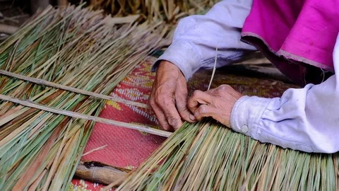 Part of hand making traditional roofing Stock Footage 94140108