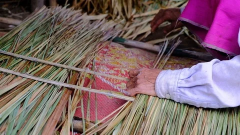 Part of hand making traditional roofing Stock Footage 94140123