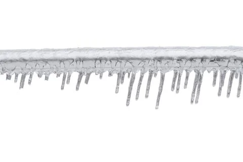 Part of an icy railing close-up, on an isolated white background with a wor.. Stock Photos
