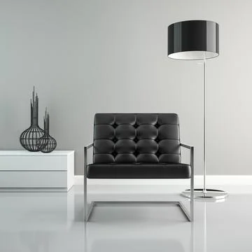 Part of interior with black floor lamp 3D rendering Stock Illustration