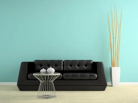 Part of interior with black sofa 3D rendering Stock Illustration