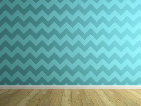 Part of interior with blue wallpaper 3D rendering Stock Illustration