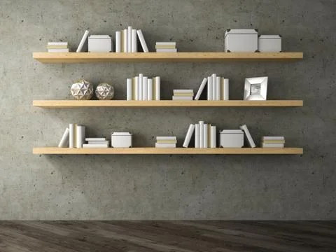 Part of Interior with book shelf 3D rendering Stock Illustration