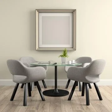 Part of  interior with glass table 3D rendering Stock Illustration
