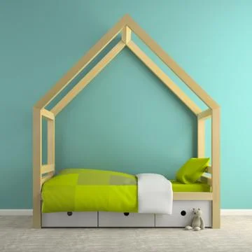 Part of interior with hous bed 3D rendering Stock Illustration