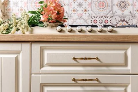 Part of the interior of a modern kitchen close-up. Stock Photos