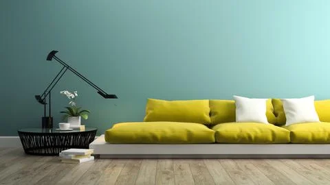 Part of interior with modern yellow sofa 3d rendering イラスト素材