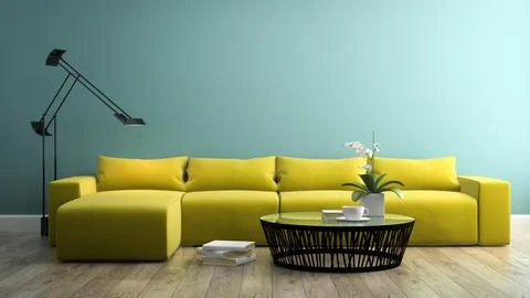 Part of interior with modern yellow sofa 3d rendering 3 イラスト素材