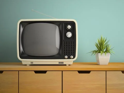 Part of interior with retro TV 3D rendering Stock Illustration