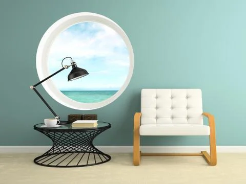 Part of  interior with round window 3D rendering Stock Illustration