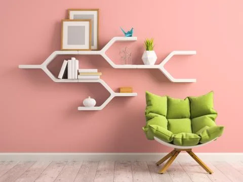 Part of interior with the shelf 3D illustration Stock Illustration