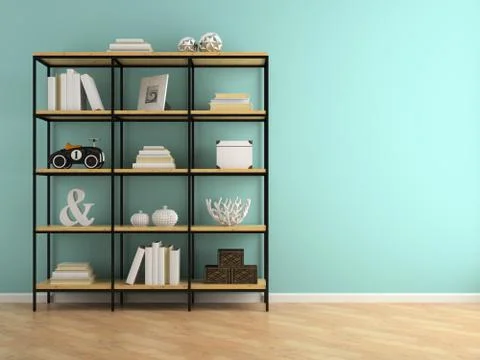 Part of interior with shelves 3D rendering Stock Illustration