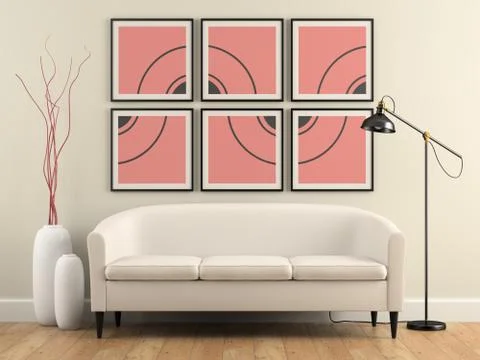 Part of interior with sofa, lamp and vases 3D rendering Stock Illustration