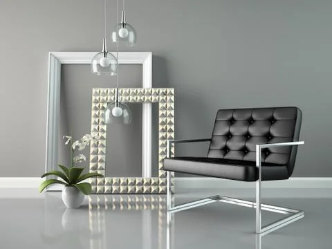 Part of  interior with stylish frames 3D rendering Stock Illustration