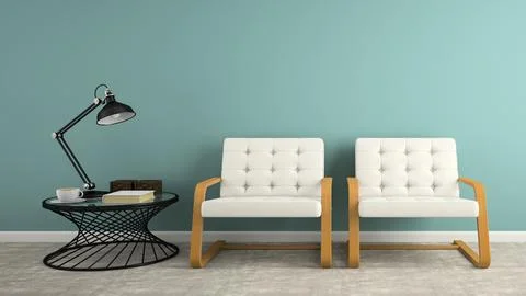Part of interior with two white armchair 3D rendering Stock Illustration
