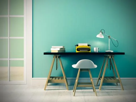 Part of interior with typewriter 3D rendering Stock Illustration