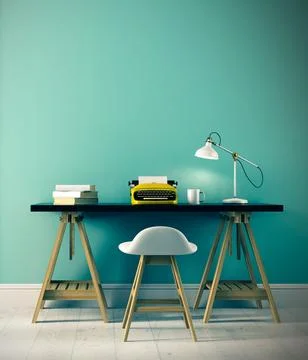 Part of interior with typewriter on the table 3D rendering Illustration