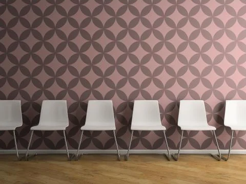 Part of interior with white chairs 3D rendering Stock Illustration