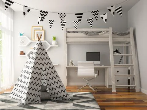 Part of Interior with wigwam 3D rendering Stock Illustration