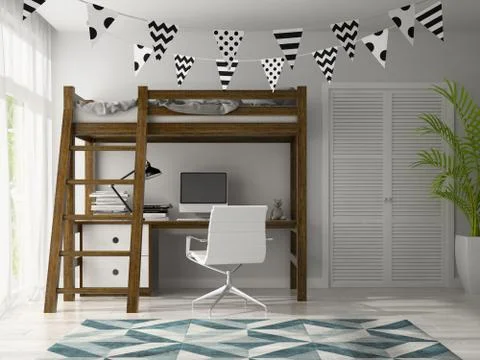 Part of Interior with wigwam 3D rendering Stock Illustration