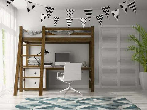 Part of Interior with wigwam 3D rendering Stock Illustration